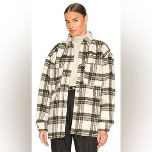 Bardot Checkered Flannel Oversized Shirt Jacket in Beige Check